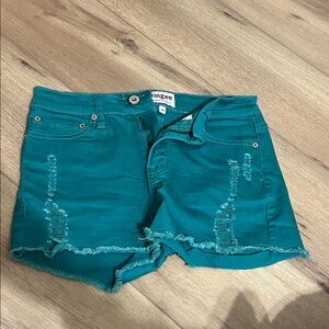 Umgee Teal Distressed Jean Shorts